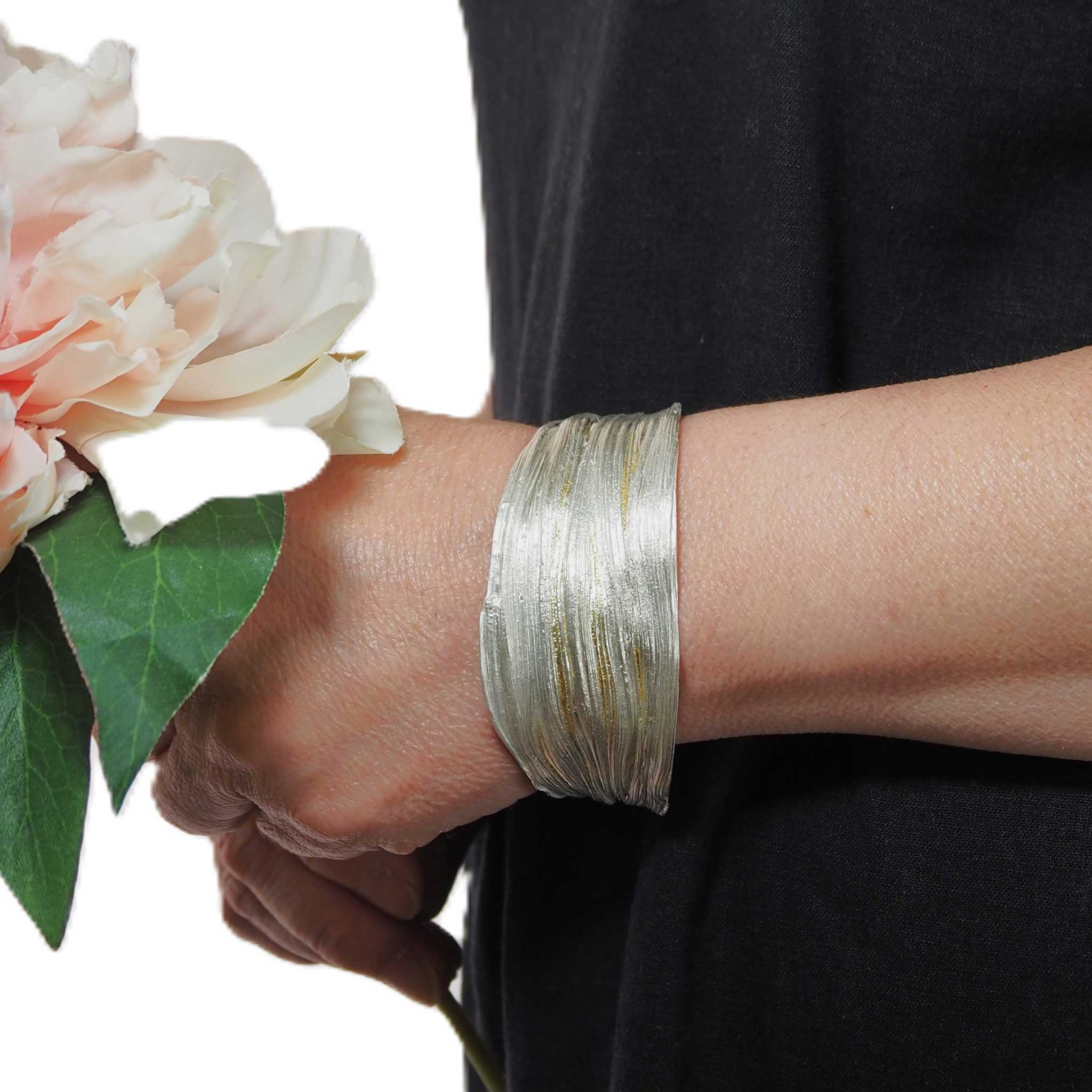 Sterling Silver and 24ct Gold Ripple Cuff Bracelet